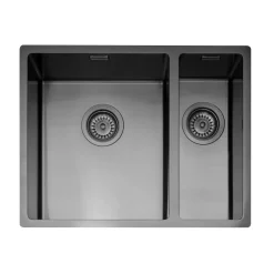 Caple Mode 1.5 Bowl Inset or Undermount Gunmetal Stainless Steel Sink & Waste Kit with Right Hand Small Bowl - 555 x 440mm