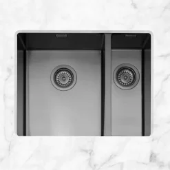 Caple Mode 1.5 Bowl Inset or Undermount Gunmetal Stainless Steel Sink & Waste Kit with Right Hand Small Bowl - 555 x 440mm