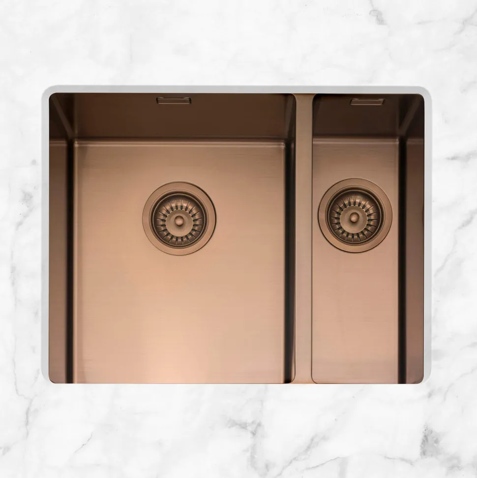 Caple Mode 1.5 Bowl Inset or Undermount Copper Stainless Steel Sink & Waste Kit with Right Hand Small Bowl - 555 x 440mm