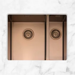 Caple Mode 1.5 Bowl Inset or Undermount Copper Stainless Steel Sink & Waste Kit with Right Hand Small Bowl - 555 x 440mm