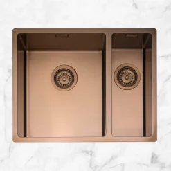 Caple Mode 1.5 Bowl Inset or Undermount Copper Stainless Steel Sink & Waste Kit with Right Hand Small Bowl - 555 x 440mm