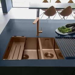 Caple Mode 1.5 Bowl Inset or Undermount Copper Stainless Steel Sink & Waste Kit with Right Hand Small Bowl - 555 x 440mm