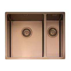 Caple Mode 1.5 Bowl Inset or Undermount Copper Stainless Steel Sink & Waste Kit with Right Hand Small Bowl - 555 x 440mm