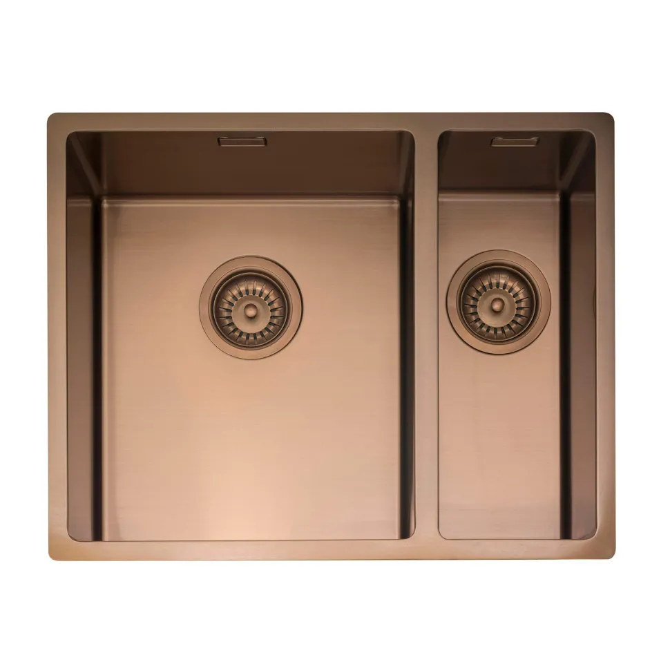 Caple Mode 1.5 Bowl Inset or Undermount Copper Stainless Steel Sink & Waste Kit with Right Hand Small Bowl - 555 x 440mm