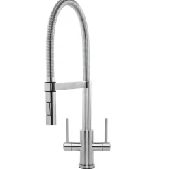 Caple Novato Twin Lever Mono Pull Out Spray Kitchen Mixer - Stainless Steel