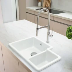 Caple Paladin 1.5 Bowl Inset or Undermount White Ceramic Kitchen Sink - 760 x 500mm