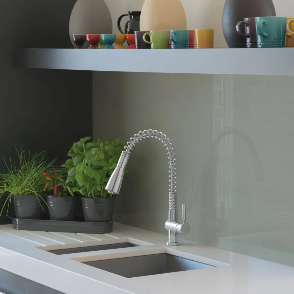 Caple Spiro Single Lever Mono Pull Out Spray Tap - Stainless Steel