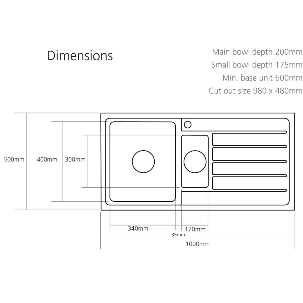 Caple Vanga 1.5 Bowl Satin Stainless Steel Sink & Waste Kit - 1000 x 500mm