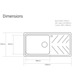 Caple Veis 1 Bowl Granite Composite Kitchen Sink & Waste Kit with Reversible Drainer - 1000 x 500mm
