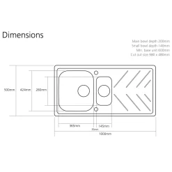 Caple Veis 1.5 Bowl Granite Composite Kitchen Sink & Waste Kit with Reversible Drainer - 1000 x 500mm