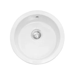 Caple Warwickshire Single Bowl Inset or Undermount White Ceramic Round Kitchen Sink - 470 x 470mm