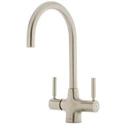 Caple Washington Twin Lever WRAS Approved Mono Kitchen Mixer - Brushed Nickel