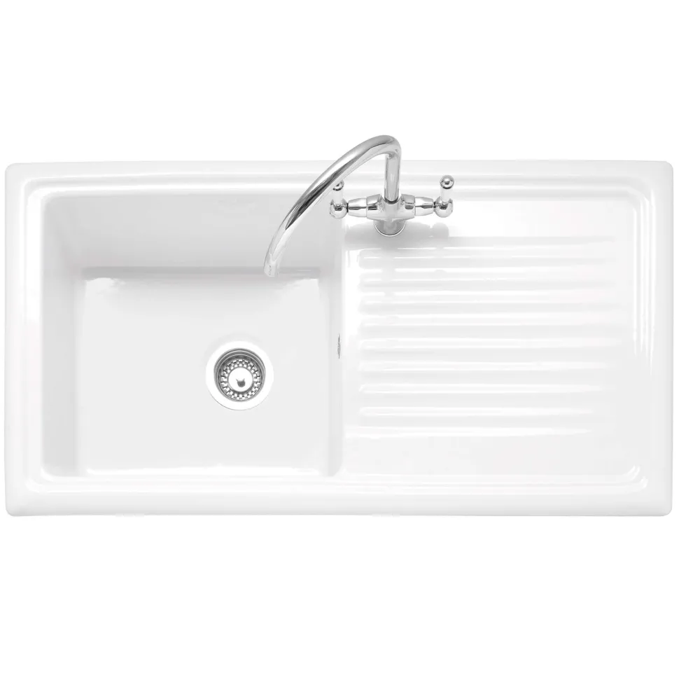 Caple Wiltshire 1 Bowl White Ceramic Kitchen Sink with Reversible Drainer - 1010 x 525mm