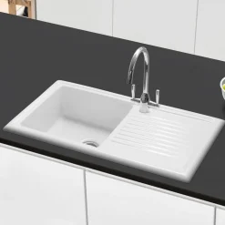Caple Wiltshire 1 Bowl White Ceramic Kitchen Sink with Reversible Drainer - 1010 x 525mm