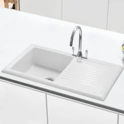 Caple Wiltshire 1 Bowl White Ceramic Kitchen Sink with Reversible Drainer - 1010 x 525mm