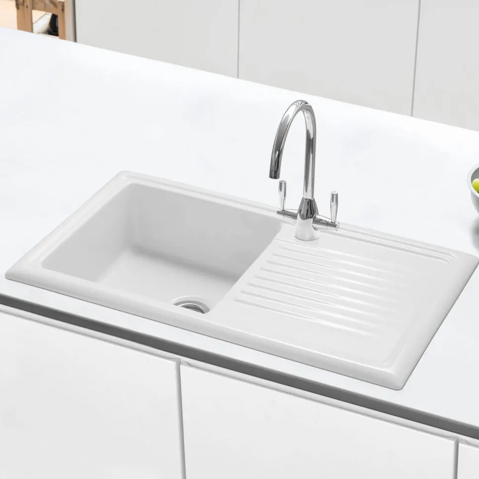 Caple Wiltshire 1 Bowl White Ceramic Kitchen Sink with Reversible Drainer - 1010 x 525mm