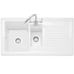 Caple Wiltshire 1.5 Bowl White Ceramic Kitchen Sink with Reversible Drainer - 1010 x 525mm