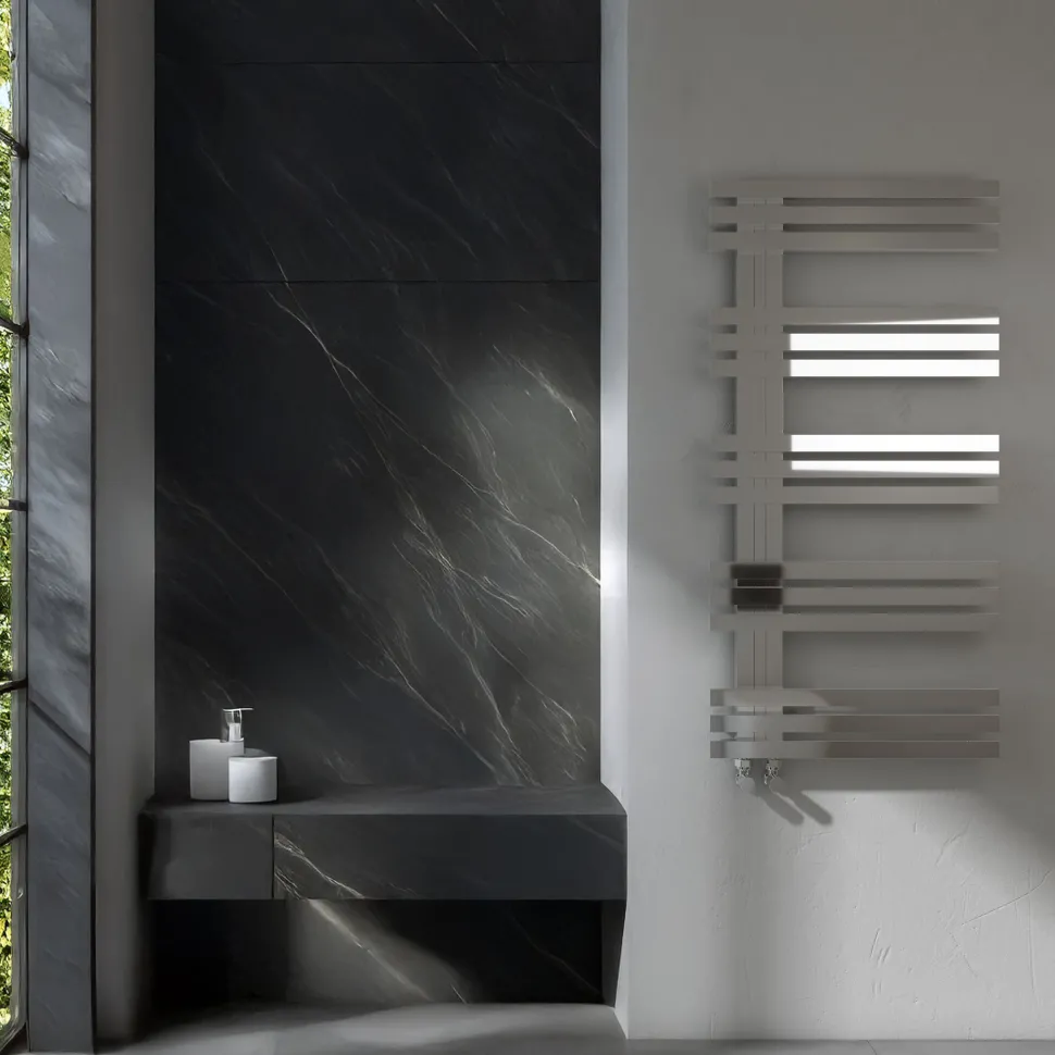 Carisa Alias Offset Stainless Steel Designer Heated Towel Rail - 1000 x 500mm