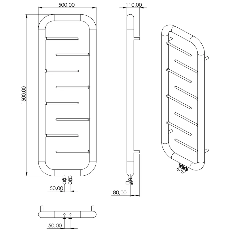 Carisa Aren Ladder Stainless Steel Designer Heated Towel Rail