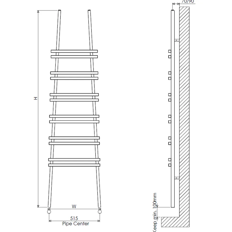 Carisa Jacobs Wall Mounted Ladder Aluminium Heated Towel Rail - 2000 x 535mm