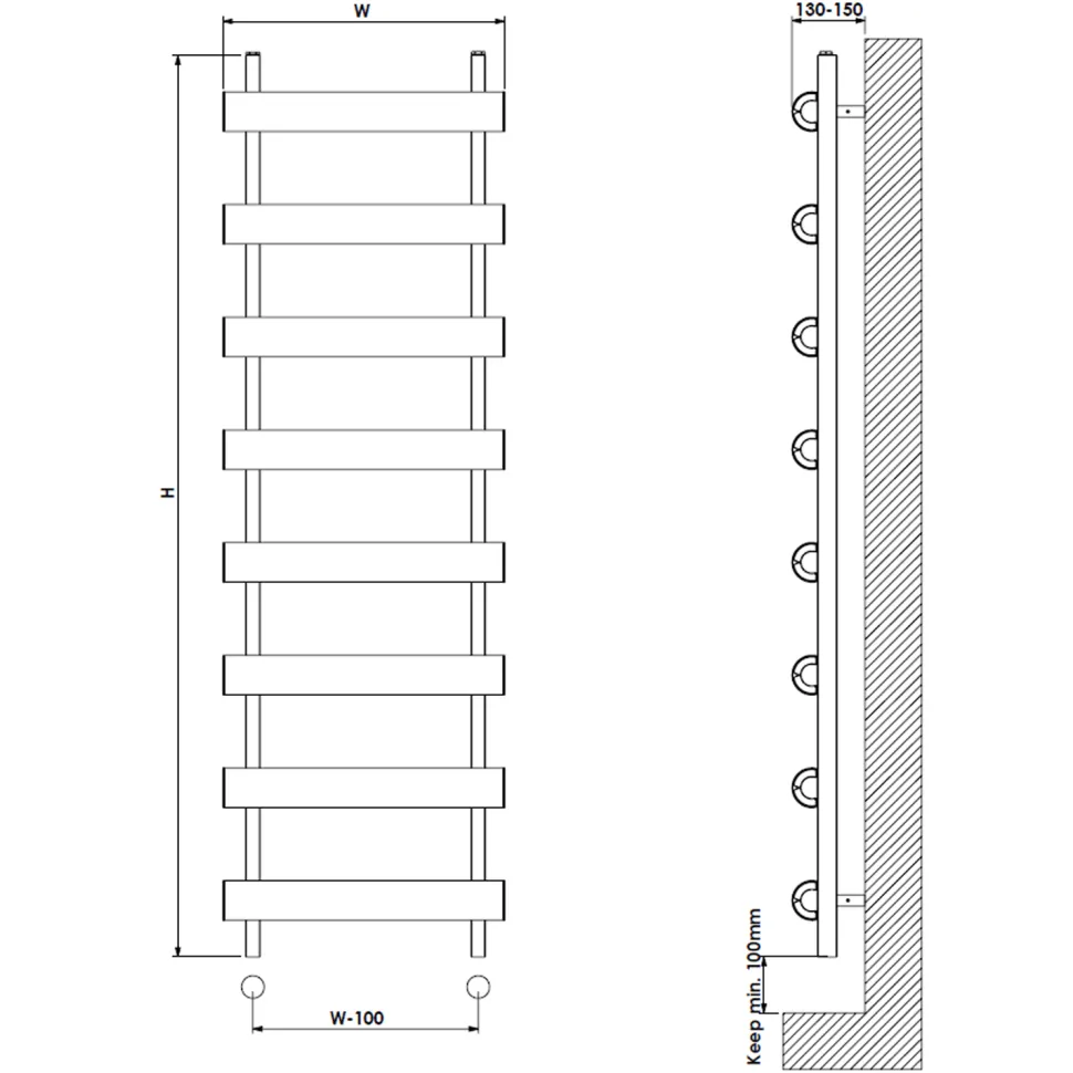 Carisa Moon Oval Panel Ladder Vertical Aluminium Heated Towel Rail