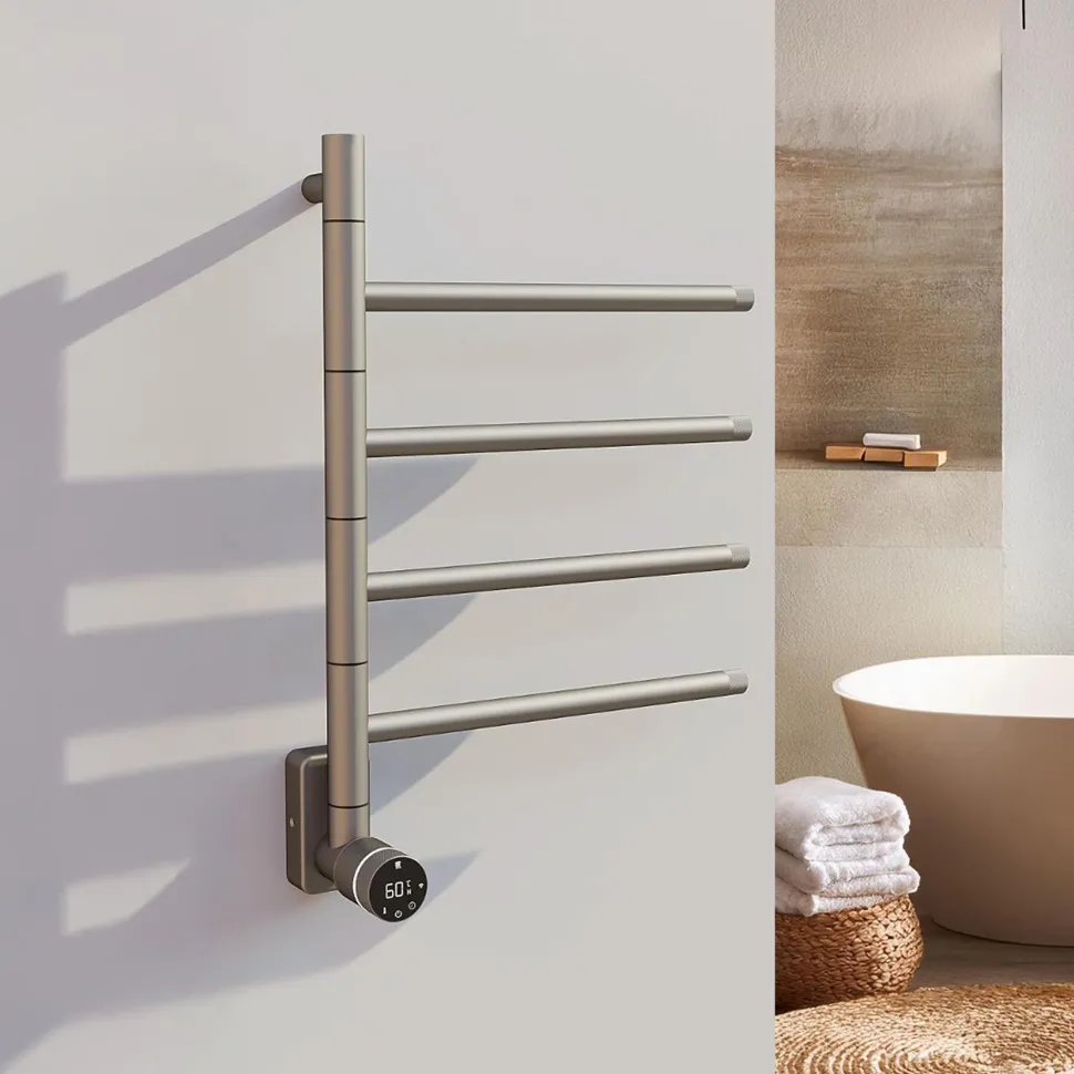Carisa Neo Stainless Steel Swivel Bar Electric Heated Towel Rail