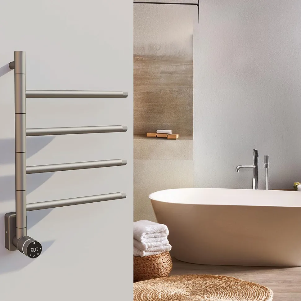 Carisa Neo Stainless Steel Swivel Bar Electric Heated Towel Rail