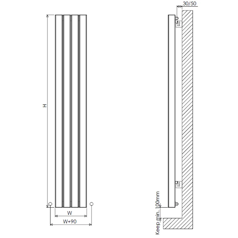 Carisa Vesta Oval Single Panel Vertical Aluminium Radiator