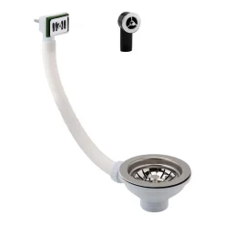 Chrome Basket Strainer Kitchen Sink Waste, Overflow Pipework & Overflow Cover