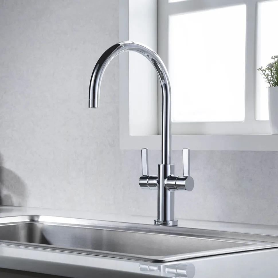 Clearwater Auva Twin Lever Mono Kitchen Mixer Tap