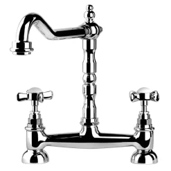 Clearwater Baroc Twin Crosshead Bridge Sink Mixer with Swivel Spout