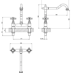 Clearwater Baroc Twin Crosshead Bridge Sink Mixer with Swivel Spout