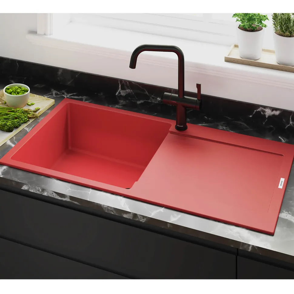 Clearwater Carina 1 Bowl Granite Composite Sink & Waste with Reversible Drainer - 1000 x 500mm