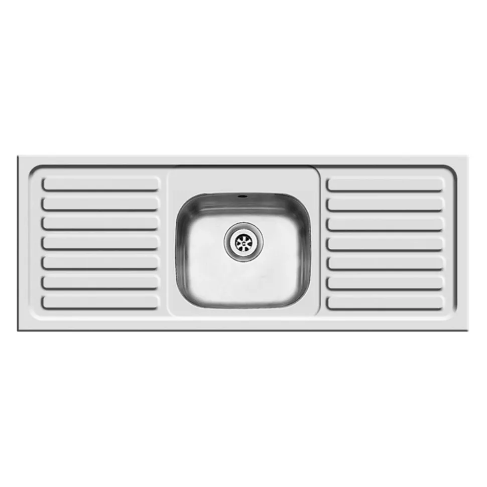 Clearwater Contract Inset Single Bowl Stainless Steel Sink with 2 Tap Holes & Double Drainer - 1310 x 510mm