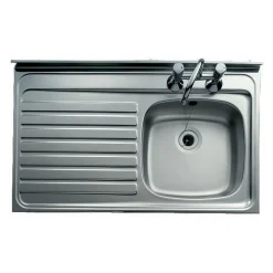 Clearwater Contract Lay-on Single Bowl Stainless Steel Sink with 2 Tap Holes & Roll Front - 1000 x 600mm