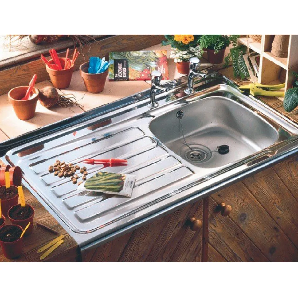 Clearwater Contract Lay-on Single Bowl Stainless Steel Sink with 2 Tap Holes & Roll Front - 1000 x 600mm