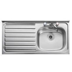 Clearwater Contract Lay-on Single Bowl Stainless Steel Sink with 2 Tap Holes & Square Front - 1000 x 500mm