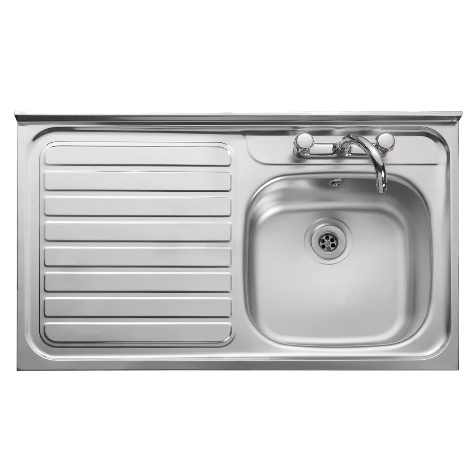 Clearwater Contract Lay-on Single Bowl Stainless Steel Sink with 2 Tap Holes & Square Front - 1000 x 600mm