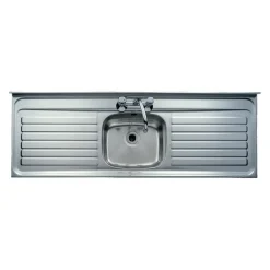 Clearwater Contract Lay-on Single Bowl Stainless Steel Sink (Square Front) with Double Drainer & 2 Tap Holes - 1600 x 543mm