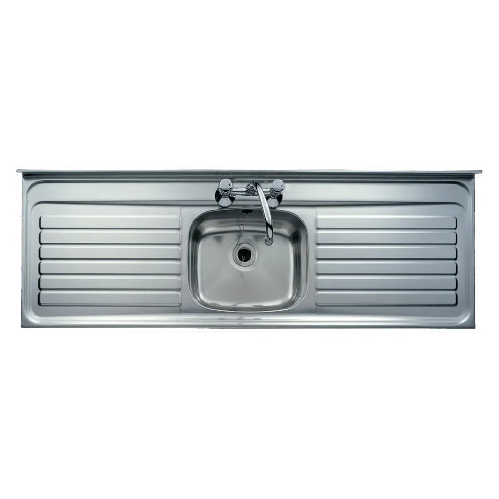 Clearwater Contract Lay-on Single Bowl Stainless Steel Sink (Square Front) with Double Drainer & 2 Tap Holes - 1600 x 543mm