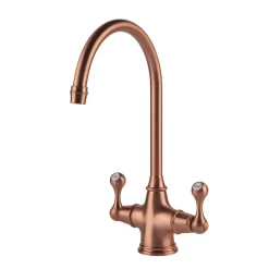 Clearwater Coriolis Traditional Twin Lever Mono Kitchen Mixer - Brushed Copper