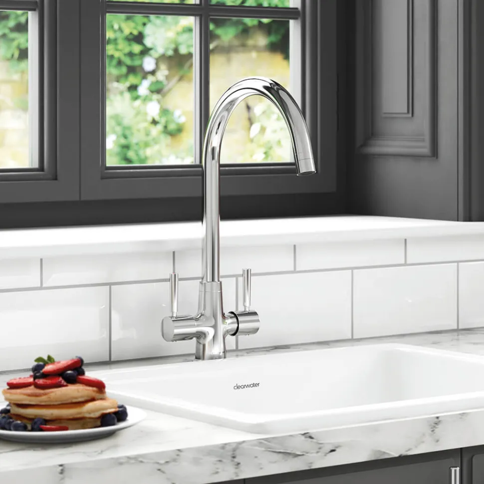 Clearwater Davina Twin Lever Mono Sink Mixer with Swivel Spout