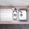 Clearwater Deep Blue 1.5 Bowl Brushed Stainless Steel Sink & Waste with Reversible Drainer - 1000 x 490mm