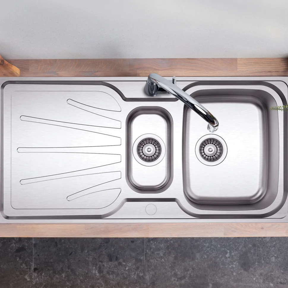 Clearwater Deep Blue 1.5 Bowl Brushed Stainless Steel Sink & Waste with Reversible Drainer - 1000 x 490mm