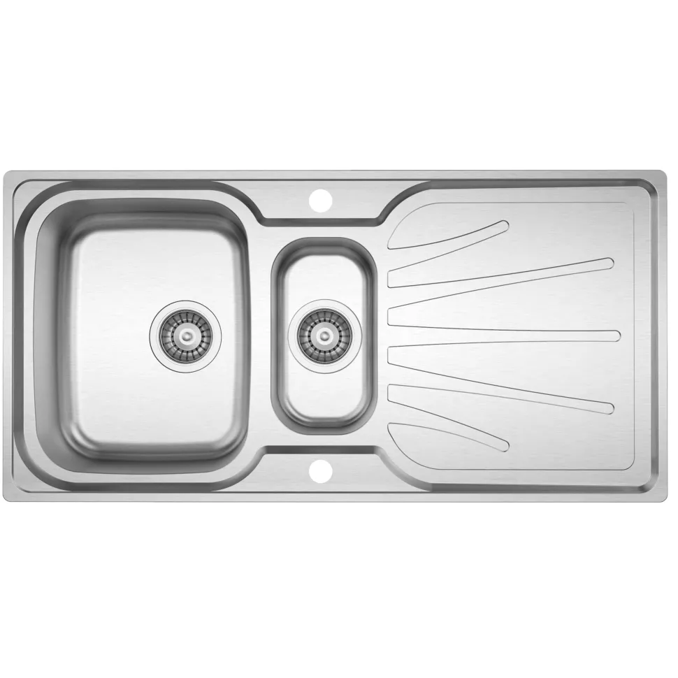 Clearwater Deep Blue 1.5 Bowl Brushed Stainless Steel Sink & Waste with Reversible Drainer - 1000 x 490mm