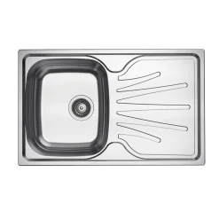Clearwater Deep Blue Compact Single Bowl Brushed Stainless Steel sink & Waste with Reversible Drainer - 800 x 500mm