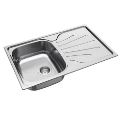 Clearwater Deep Blue Compact Single Bowl Brushed Stainless Steel sink & Waste with Reversible Drainer - 800 x 500mm