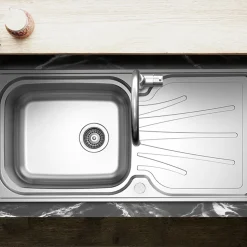 Clearwater Deep Blue Single Bowl Brushed Stainless Steel Sink & Waste with Reversible Drainer - 1000 x 500mm