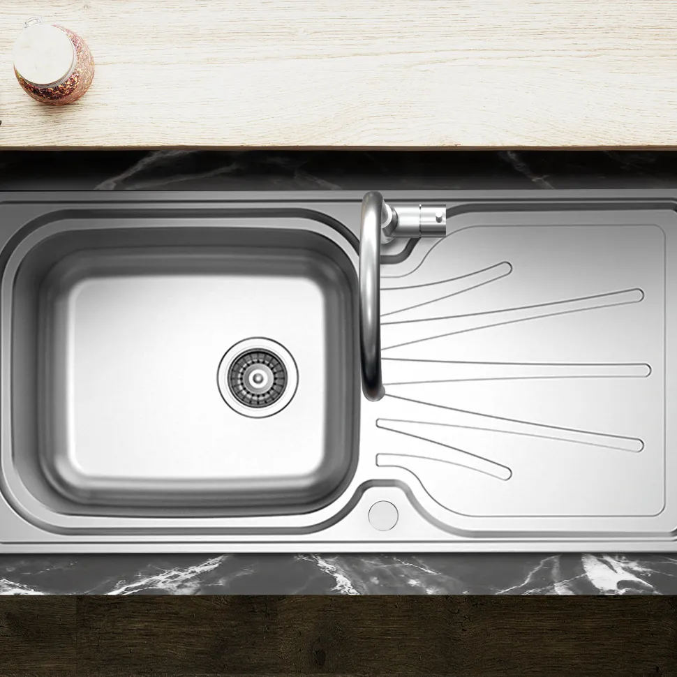 Clearwater Deep Blue Single Bowl Brushed Stainless Steel Sink & Waste with Reversible Drainer - 1000 x 500mm