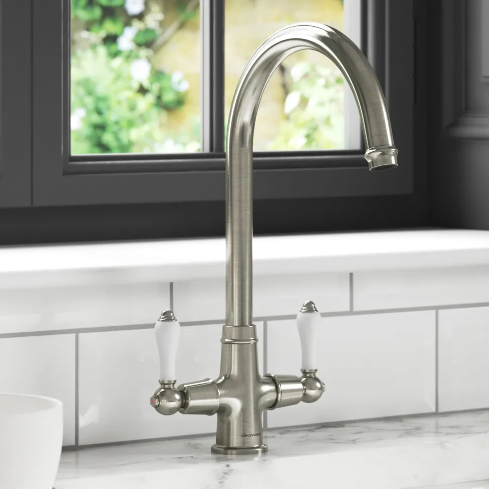 Clearwater Elegance Twin Lever Mono Sink Mixer with Swivel Spout
